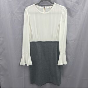 Club Monaco Marisse Dress Gray White Wool Blend Office Size 6 Bell Sleeves